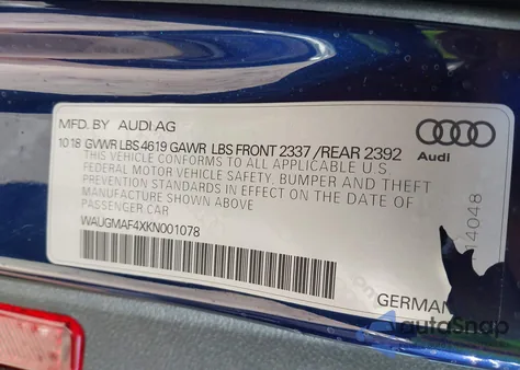 2019 Audi A4 40 Premium/40 Titanium Premium z USA, uszkodzony, nr VIN WAUGMAF4XKN001078